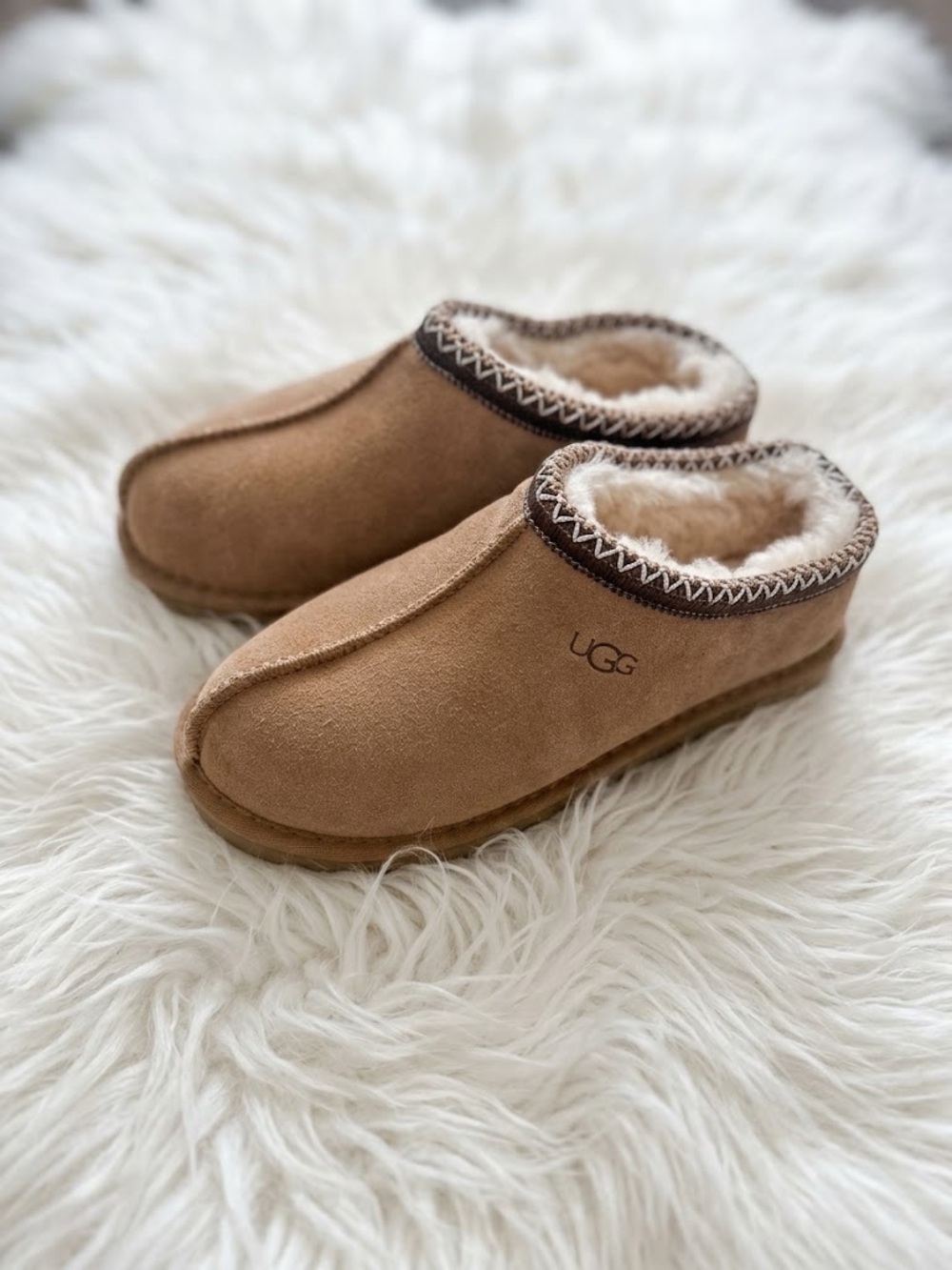 UGG Tazman Chestnut Tan Shearling-Lined Slip-On Slippers